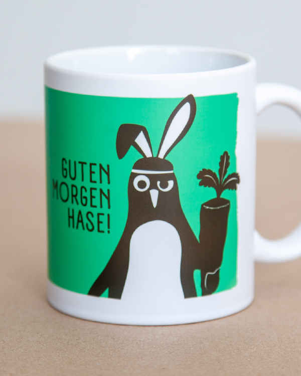 päfjes - Pinguin Guten Morgen Hase - Kaffee / Tee / Tasse Becher - Grün